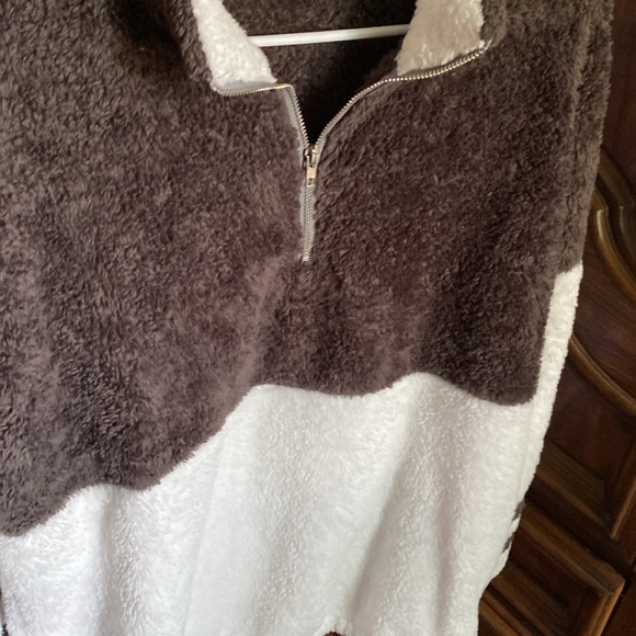 MEROKEETY Contrast Fleece Zipper Sherpa Pile Pullover size XL - Picture 9 of 11
